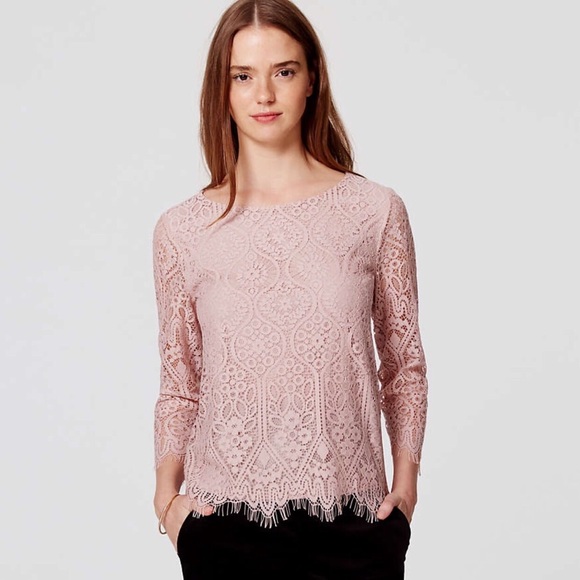LOFT Tops - LOFT Long Sleeve Blush Lace Blouse